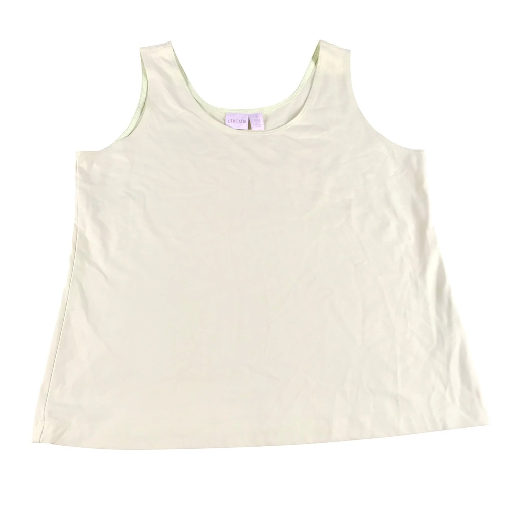 Chicos Pale Lime Green Scoop Neck Tank Top Stretch Sleeveless‎ Size 3 XL 887